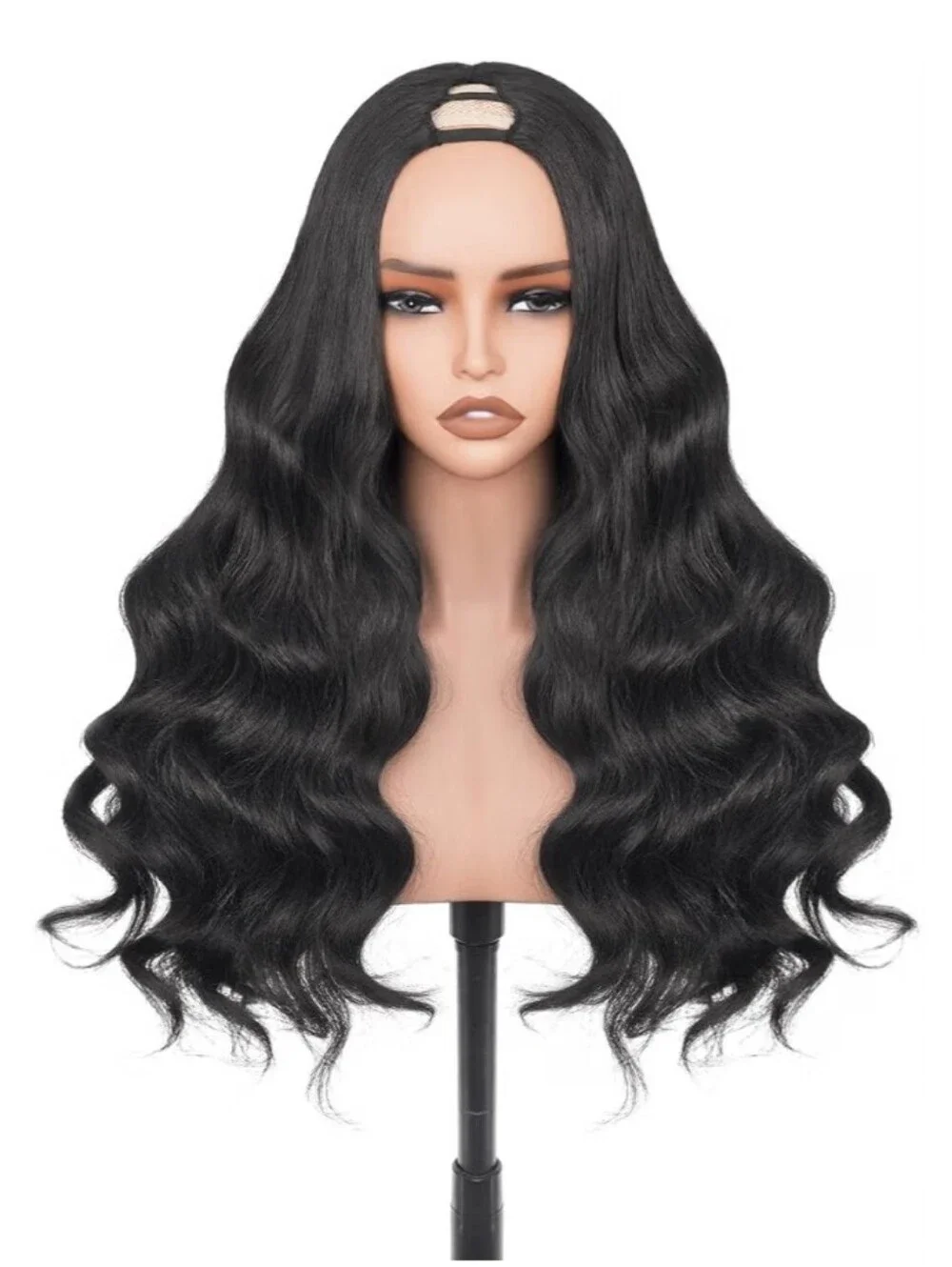 V Part Wig Body Wave Synthetic Half Wig 22 Inch Black